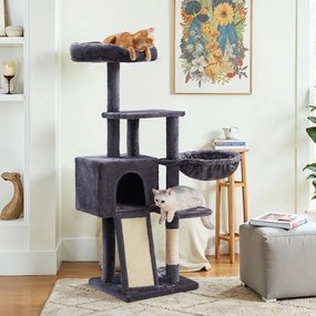Arranhador para gatos, 45 x 40 x 135 cm com barra lavável e removível cinzento escuro