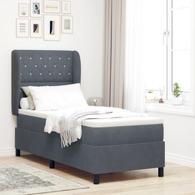 Cama Box Spring com Colchão Cinza Escuro 80x200 cm Veludo
