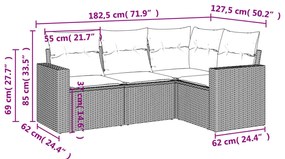 4 pcs conjunto de sofás para jardim c/ almofadões vime PE bege
