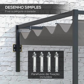 Pérgola de Parede 297x211x220 cm Pérgola de Jardim com Teto Retrátil e Estrutura de Aço Pérgola para Pátio Exterior Cinza Escuro