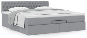 Cama otomana com colchão 160x200 cm tecido cinzento claro