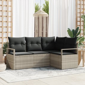 Conjunto de Sofá de Jardim de 4 Peças com Almofadas Cinza Claro de Vim