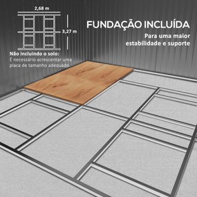 Abrigo de Jardim Exterior para Armazenamento de Ferramentas com 4 Janelas 12,4 m² 340x386x200 cm Branco e Cinza Escuro