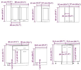 11 pcs armário de cozinha conjunto deriv. madeira madeira velha