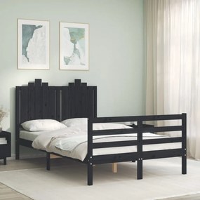 Estrutura de cama de casal c/ cabeceira madeira maciça preto