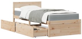 Cama com gavetas e colchão 90x190 cm madeira de pinho maciça