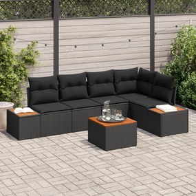 vidaXL Conjunto de Sofá de Jardim 6 Peças com Almofadas Preto de Rattan Poliéster Acácia