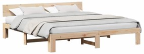 Estrado de Cama com Cabeceira 200x200 cm Madeira de Pinho Maciça