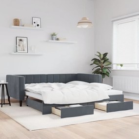 Sofá-cama c/ gavetão e gavetas 100x200cm veludo cinzento-escuro