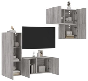4 pcs móveis de parede p/ TV derivados de madeira cinza sonoma