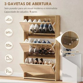 Sapateira Estreita com Espelho para 9 Pares de Sapatos para Corredor Espaços Reduzidos 65x17x114,5 cm Madeira