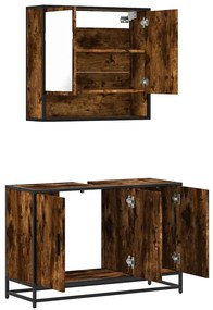 2 pcs conj. móveis casa de banho derivados madeira cor fumado