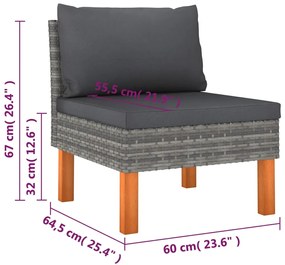 9 pcs conjunto lounge de jardim c/ almofadões vime PE cinzento