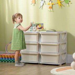 Organizador de Brinquedos com 6 Gavetas para Crianças com Bordas Arredondadas e Pegas 75x37x56,5 cm Creme e Cinza