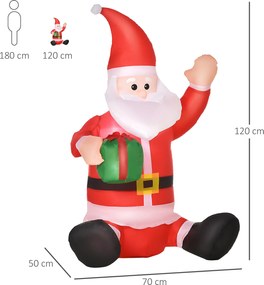 Pai Natal Insuflável de 1,2 m com Presente Decoração de Natal Iluminação LED 70x50x120cm Multicolorido