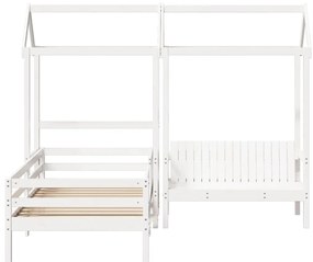 Conj. cama e banco c/ telhado 90x190 cm pinho maciço branco
