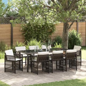vidaXL Conjunto de Jantar de Jardim de 9 Peças com Almofadas Marrom em Rattan Sintético