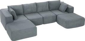 Sofá Modular de Canto em Tecido Efeito Veludo e Espuma com Almofadas 294x165x70 cm Cinza Escuro