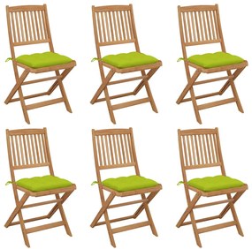 Cadeiras de jardim dobráveis c/ almofadões 6 pcs acácia maciça