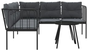 Conjunto de sofás de jardim c/ almofadões aço/textilene preto