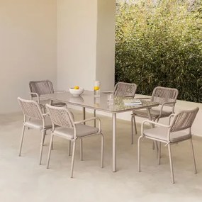 Conjunto De Mesa Retangular Arhiza, 160x90 Cm, E 6 Cadeiras De Jardim Empilháveis De Alumínio. Castanho Moka - Sklum