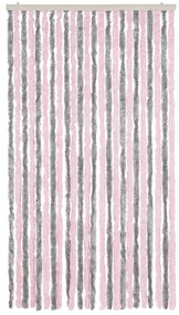 Cortina anti-insetos 100x200 cm chenille cinza-prateado e rosa
