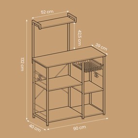 Armário de cozinha com cesto de metal 40 x 90 x 134 cm castanho vintage-preto
