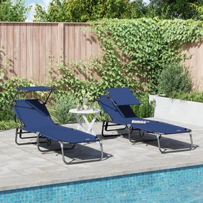 Espreguiçadeiras Dobráveis 2 pcs com Toldo Azul 600D Fabric Oxford