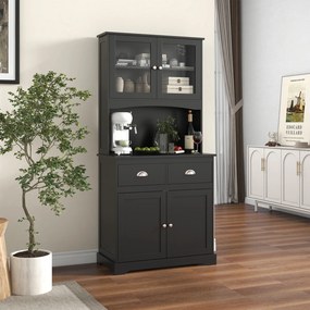 Armário Despenseiro de Cozinha, 80 x 40 x 170 cm, Prateleiras Ajustáveis, Preto