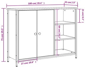 Aparador Tulle - Cor Castanho - Com 2 Portas, 3 Prateleiras Externas e