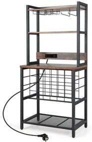 Garrafeira industrial com 4 Estantes para 24 Garrafas Bar doméstico com 2 tomadas e 2 portas USB 76 x 48 x 162,5 cm Castanho