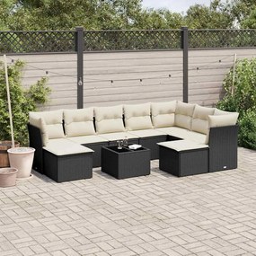 10 pcs conjunto sofás de jardim c/ almofadões vime PE preto