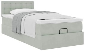 Estrutura de cama otomana com colchão cinza claro Veludo