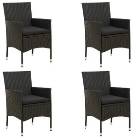 vidaXL Cadeiras de jardim com almofadões 4 pcs vime PE preto