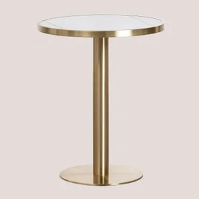Mesa De Bar Redonda Ø60 Cm Em Grés Manhattan Branco & Ouro Champagne - Sklum