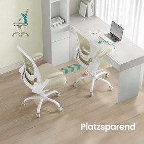 Cadeira de escritório com revestimento em malha e apoio lombar almofadado bege