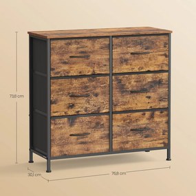 Cómoda com 6 gavetas de tecido 30 x 76,7 x 73,7 cm Castanha-preto