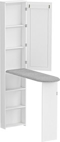 HOMCOM Móvel de Engomar com Espelho Tábua de Engomar Dobrável 6 Compartimentos 2 Ganchos 107x35x174 cm Branco | Aosom Portugal