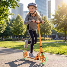 Trotinete para crianças com plataforma de alumínio, guiador ajustável em 3 posições e alça para crianças laranja