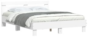 Estrutura de cama com cabeceira e luzes LED 140x200 cm branco