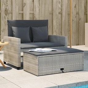vidaXL Sofá jardim de 2 lugares com almofadões vime PE cinzento claro