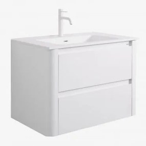 Conjunto De Móvel De Casa De Banho Suspenso 80x50 Cm Em Madeira Com Lavatório Integrado Egerton Branco & Sem Espelho & Branco ↑20 Cm Com Válvula De Dr