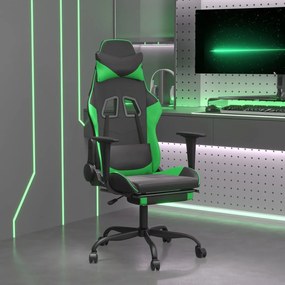 Cadeira gaming c/ apoio pés couro artificial preto e verde