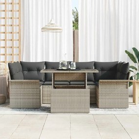 Conjunto de Sofás vidaXL de 7 Peças com Almofadas Cinza Claro em Rattan Poliéster