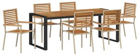 Conjunto de Jantar de Jardim de 7 Peças Bege em Rattan Poly e Acácia v