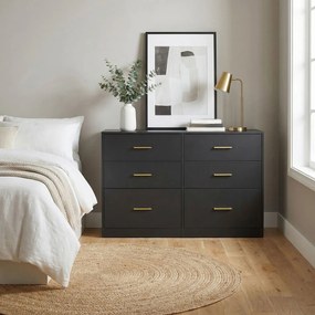 Cómoda com 6 gavetas 40 x 119 x 78 cm, armário de arrumação Preto