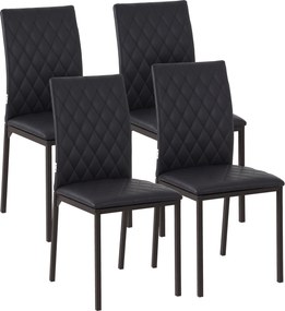 Conjunto de 4 Cadeiras de Sala de Jantar Estofadas (MESA NÃO INCLUIDA) com Pés de Metal Cadeiras Modernas 41x50x91 cm Preto