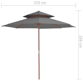 Guarda-sol c/ 2 coberturas e mastro em madeira 270 cm antracite