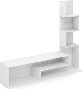 Móvel de TV 144,5 x 29,5 x 121 cm com cubos para TVs até 50” Mesa de consola com Estantes em L e compartimentos abertos para sala de estar Branca