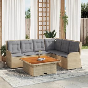 vidaXL 5 pcs conjunto lounge p/ jardim com almofadões vime PE bege